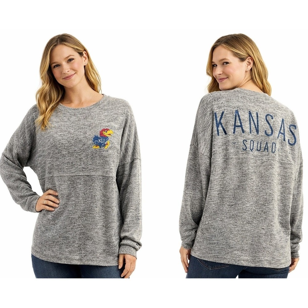 Chicka-d 729 Kansas Jayhawks KU‎ Mascot Spirit Jersey Top Grey Heather Size S